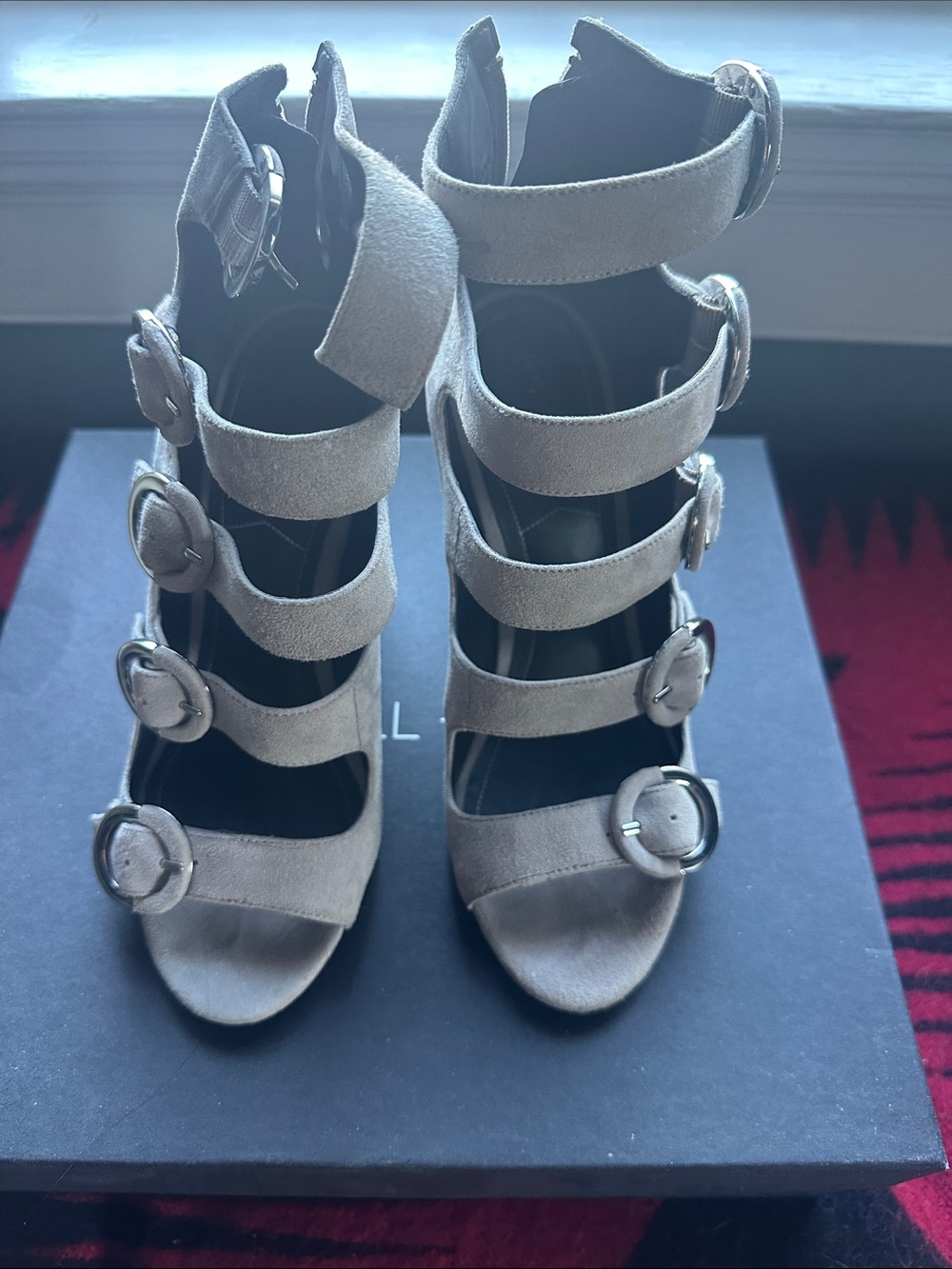 Kendall & Kylie Taupe Suede Multi-Buckle High Heel Sandals